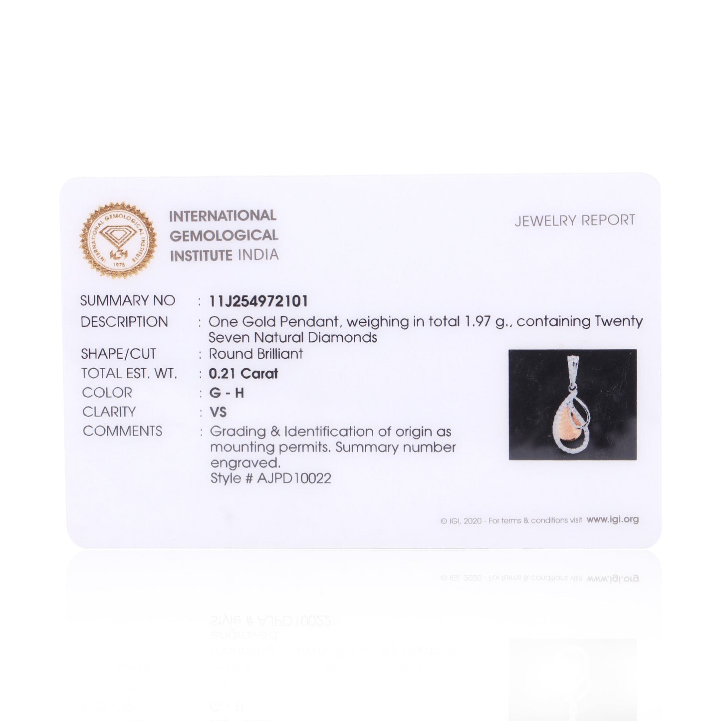 Anniversary Gift Pendant 0.21 Ct IGI Certified Natural Diamond in 18K Gold - view 4