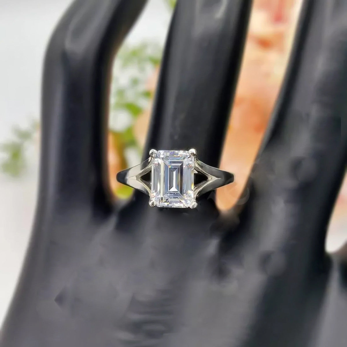 2.90 Ct Certified Emerald Cut Solitaire White Moissanite Ring For Women 18K Gold Plated