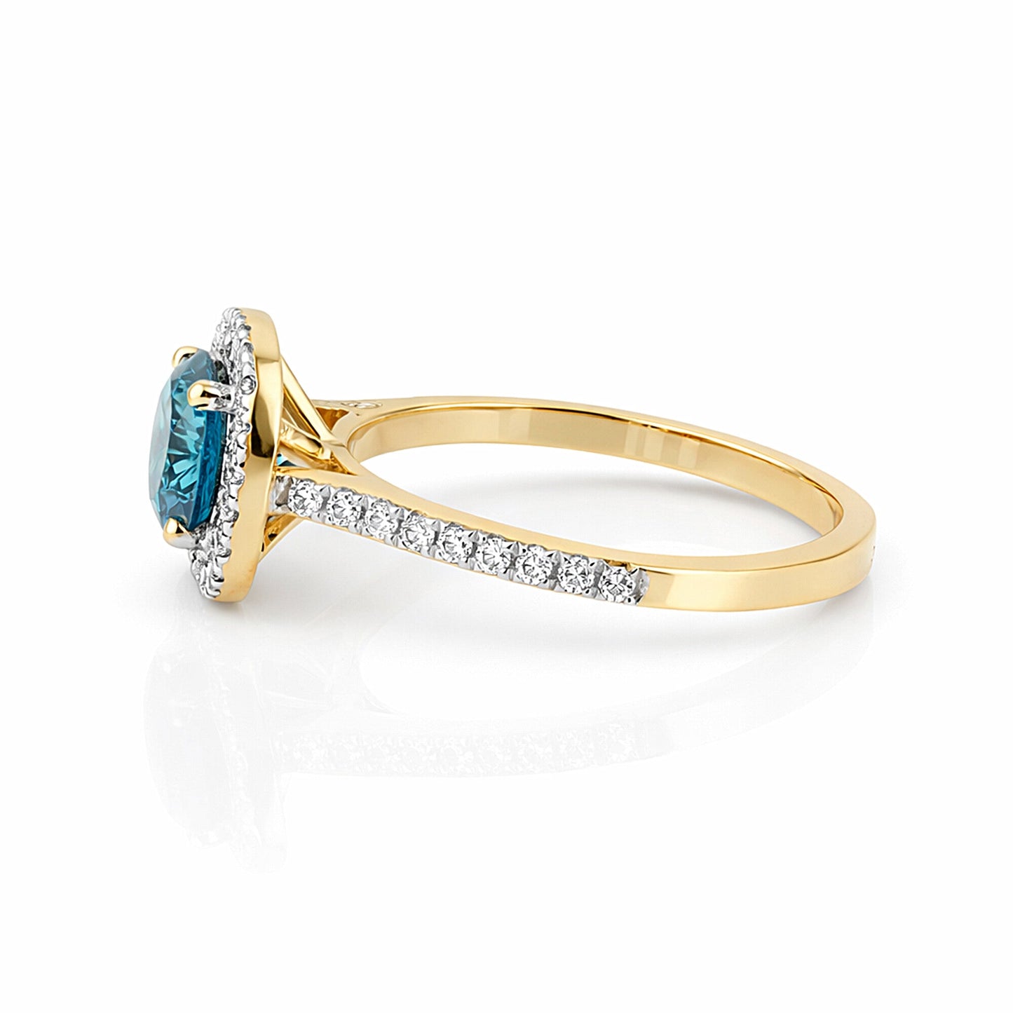 1.5 Ct Round Cut Fancy Vivid Blue Lab Grown Diamond Ring - GEMHUB - View 2