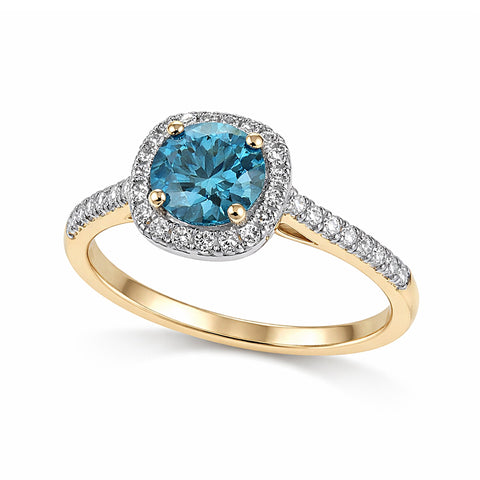 1.5 Ct Round Cut Fancy Vivid Blue Lab Grown Diamond Ring - GEMHUB