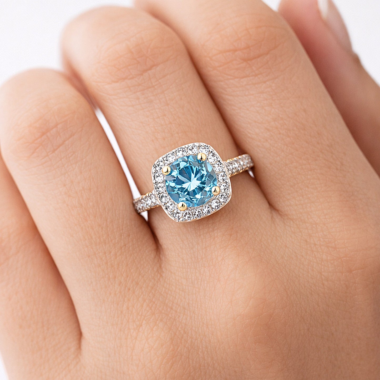 1.5 Ct Round Cut Fancy Vivid Blue Lab Grown Diamond Ring - GEMHUB - View 6
