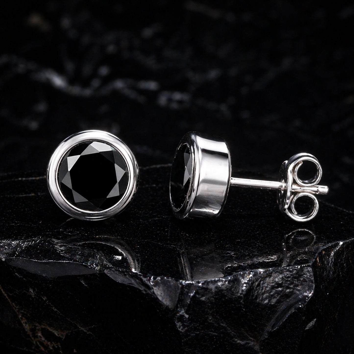 10 Ct Natural Black Agate Earrings - GEMHUB - View 2