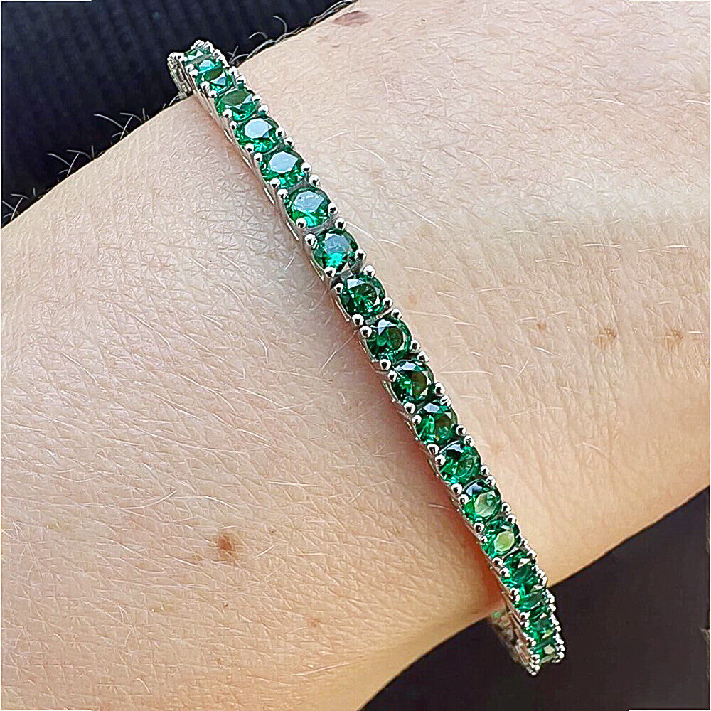 HUGE Emerald Cut Lab-Grown Diamond Dedicated Tennis Bracelet 14K White Gold - GEMHUB