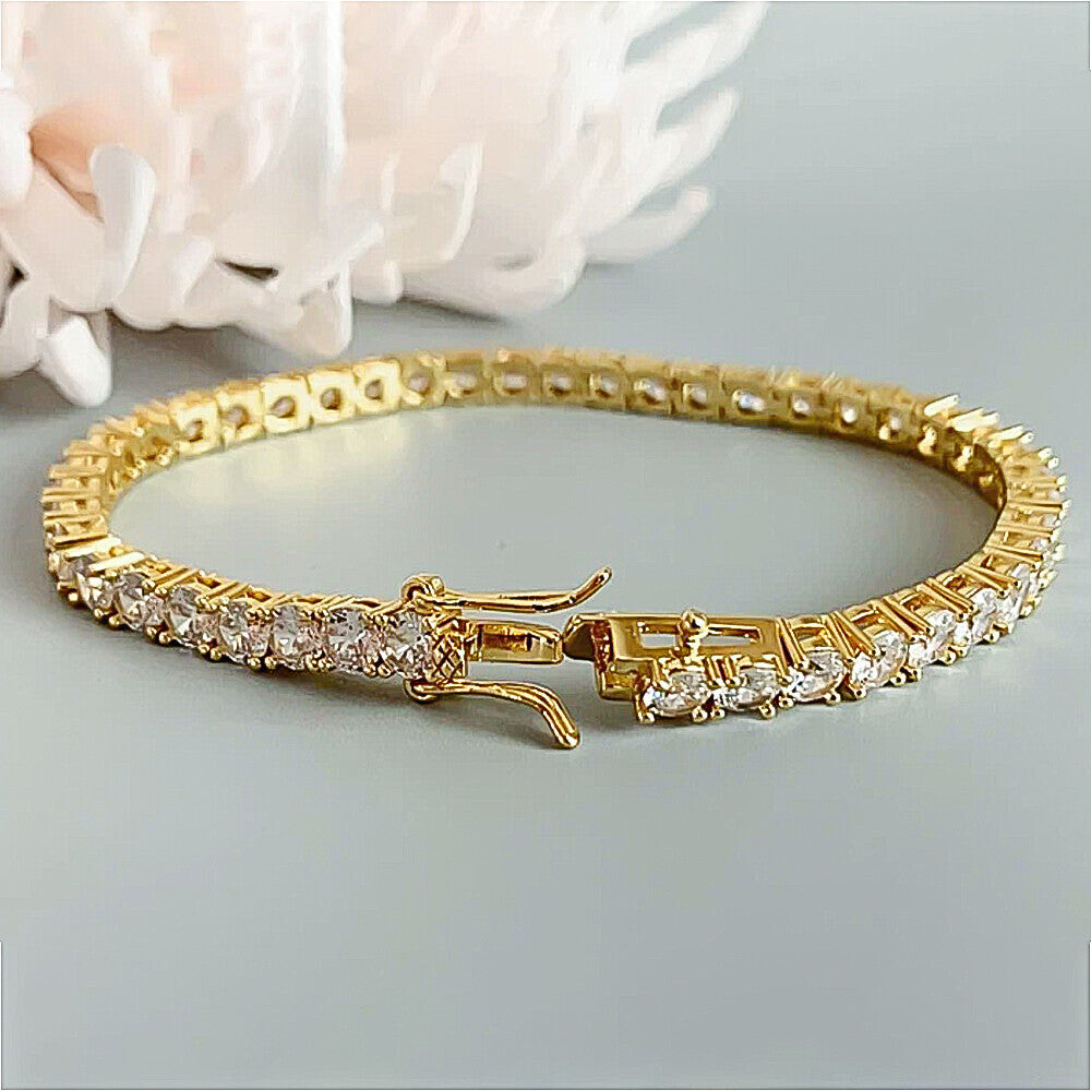 GDGL Certified 14k Yellow Gold 2.00CT Round Cut Natural Diamond Tennis Bracelet - GEMHUB