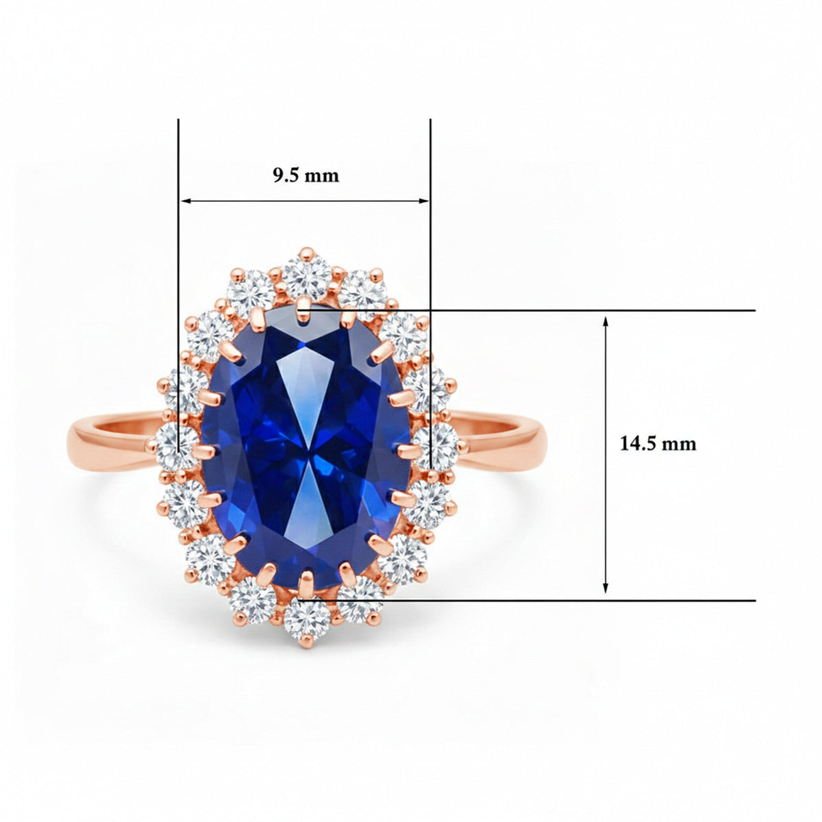 5 Ct Lab-Created Blue Sapphire Oval Cut Ring, 925 Sterling Silver, Rose Gold Finish - GEMHUB (view 7)