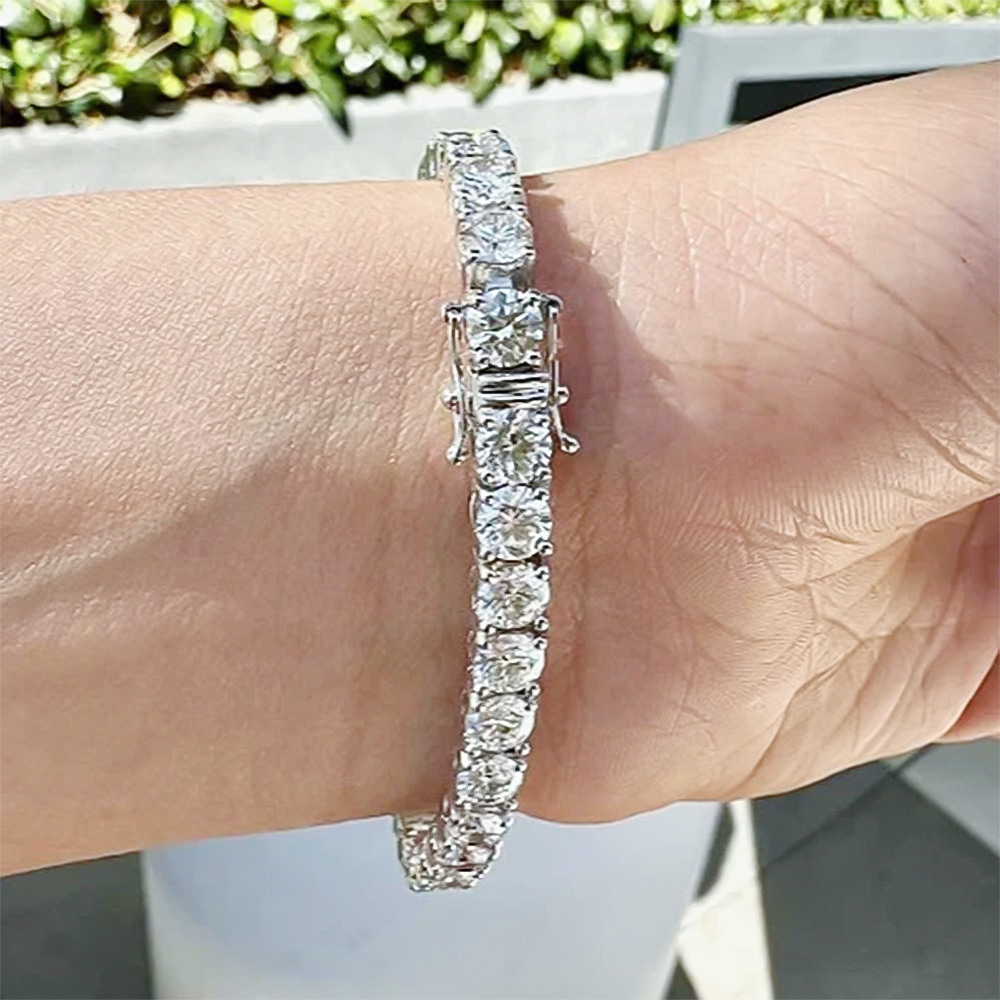 14K White Gold 7.00CT Round Cut Natural Diamond Tennis Bracelet Wedding Gift - GEMHUB