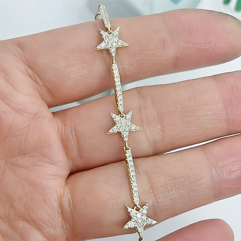 14k Yellow Gold 4Ct Round Natural Diamond Star Shape Bracelet Certified GH/SI - GEMHUB