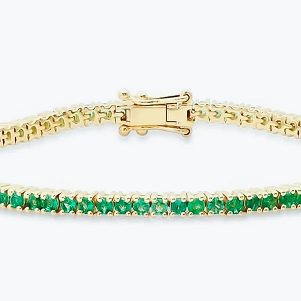 5.50Ct Round Cut Certified Natural Green Emerald Tennis Bracelet 14k Yellow Gold - Image 2 - GEMHUB