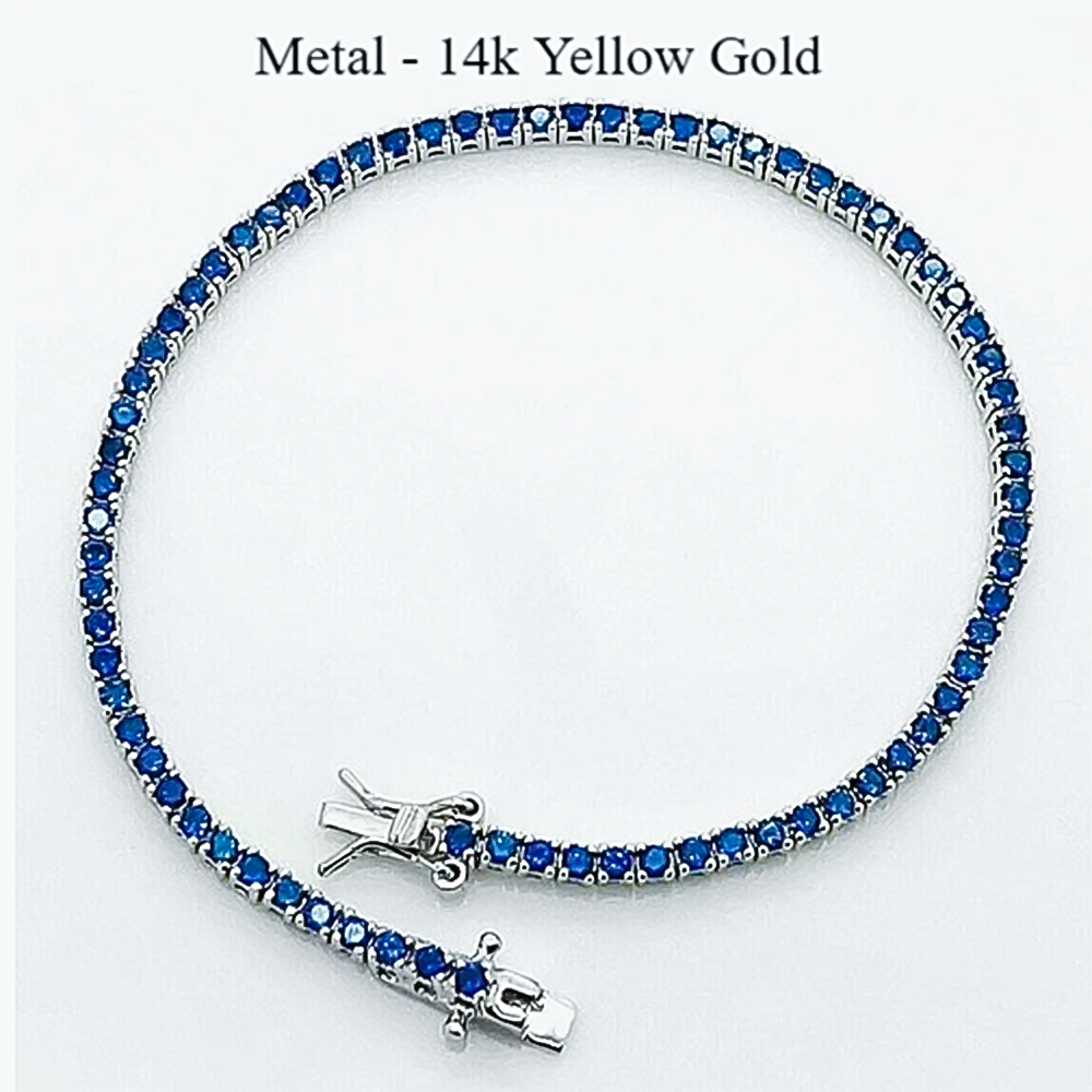 Certified 4.40Ct Round Cut Natural Blue Sapphire Tennis Bracelet 14K Yellow Gold - GEMHUB