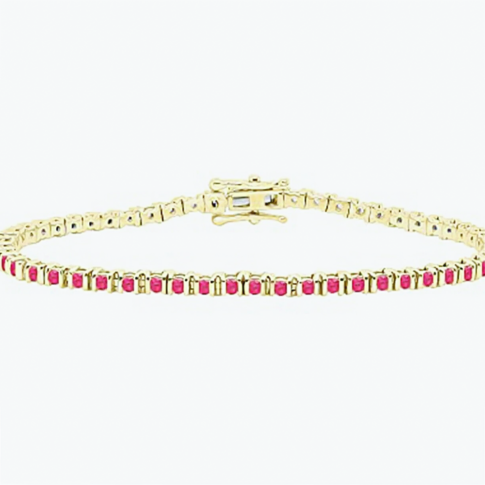 3Ct Round Cut Certified Natural Red Ruby Tennis Bracelet For Her 14k Yellow Gold - Image 3 - GEMHUB