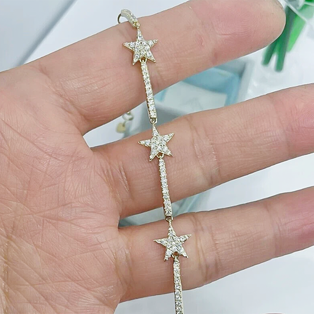 14k Yellow Gold 4Ct Round Natural Diamond Star Shape Bracelet Certified GH/SI - Image 3 - GEMHUB