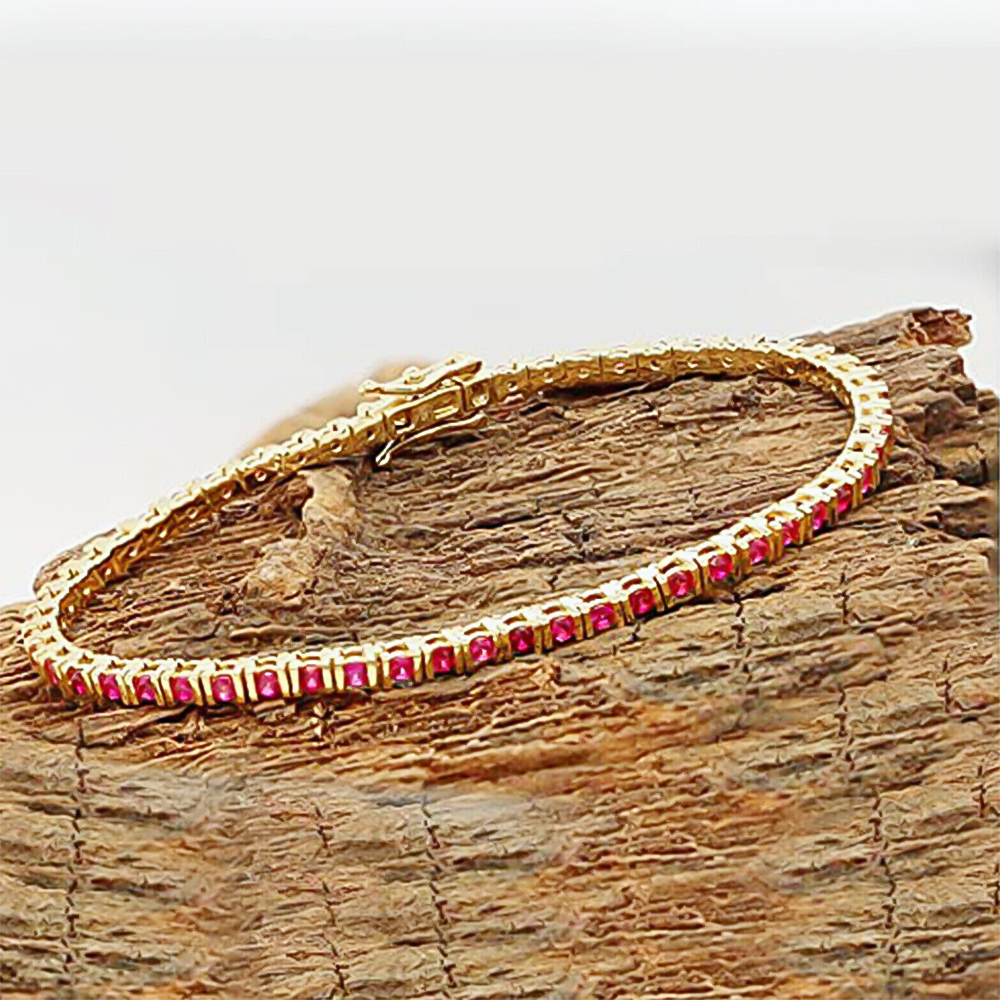 3Ct Round Cut Certified Natural Red Ruby Tennis Bracelet For Her 14k Yellow Gold - Image 2 - GEMHUB
