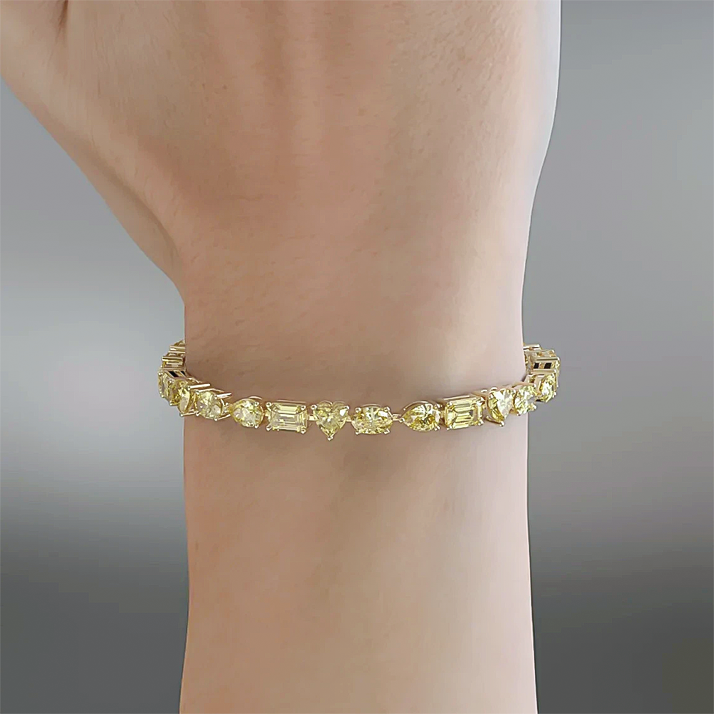 14k Gold Fancy Yellow Lab-Grown Diamond Multi Cut Women's Tennis Bracelet - Image 4 - GEMHUB