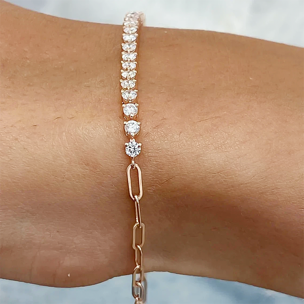 Martini Set Round Cut Natural IGI Diamond Tennis Chain Bracelet 14k Rose Gold - Image 2 - GEMHUB