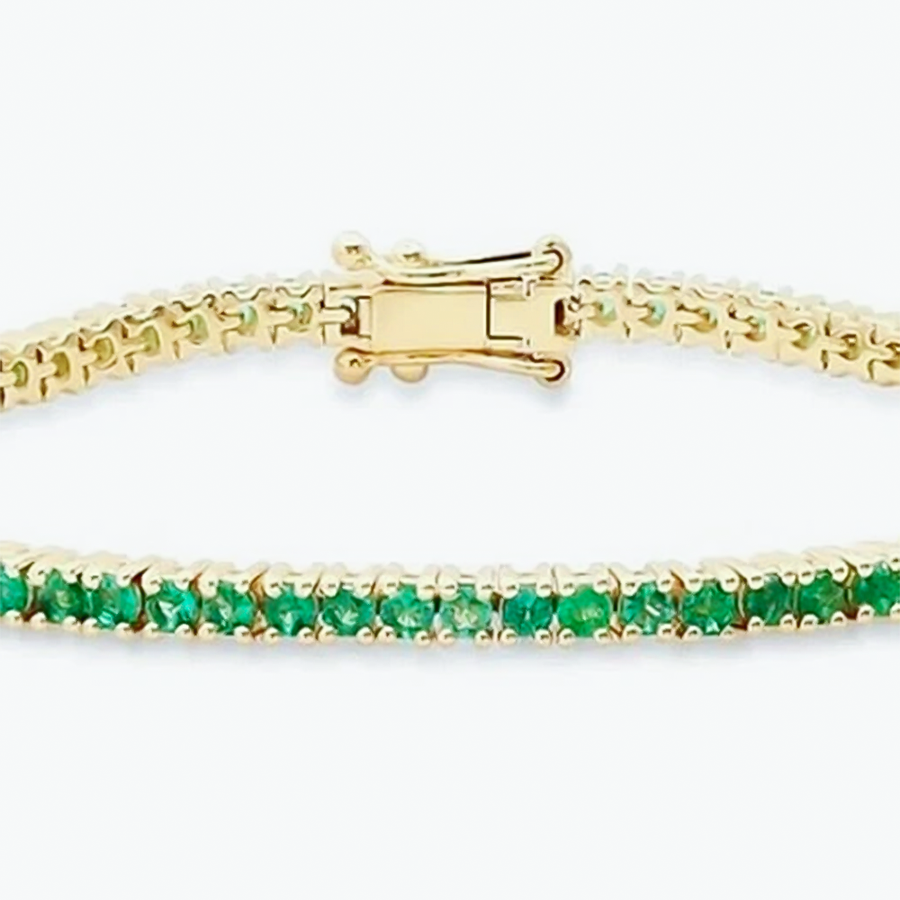 5.50Ct Round Cut Certified Natural Green Emerald Tennis Bracelet 14k Yellow Gold - Image 4 - GEMHUB