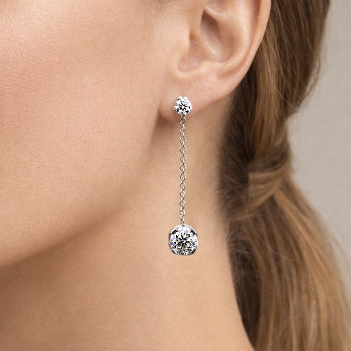 6 Ct Round Cut Lab Grown Diamond Earrings - View 4