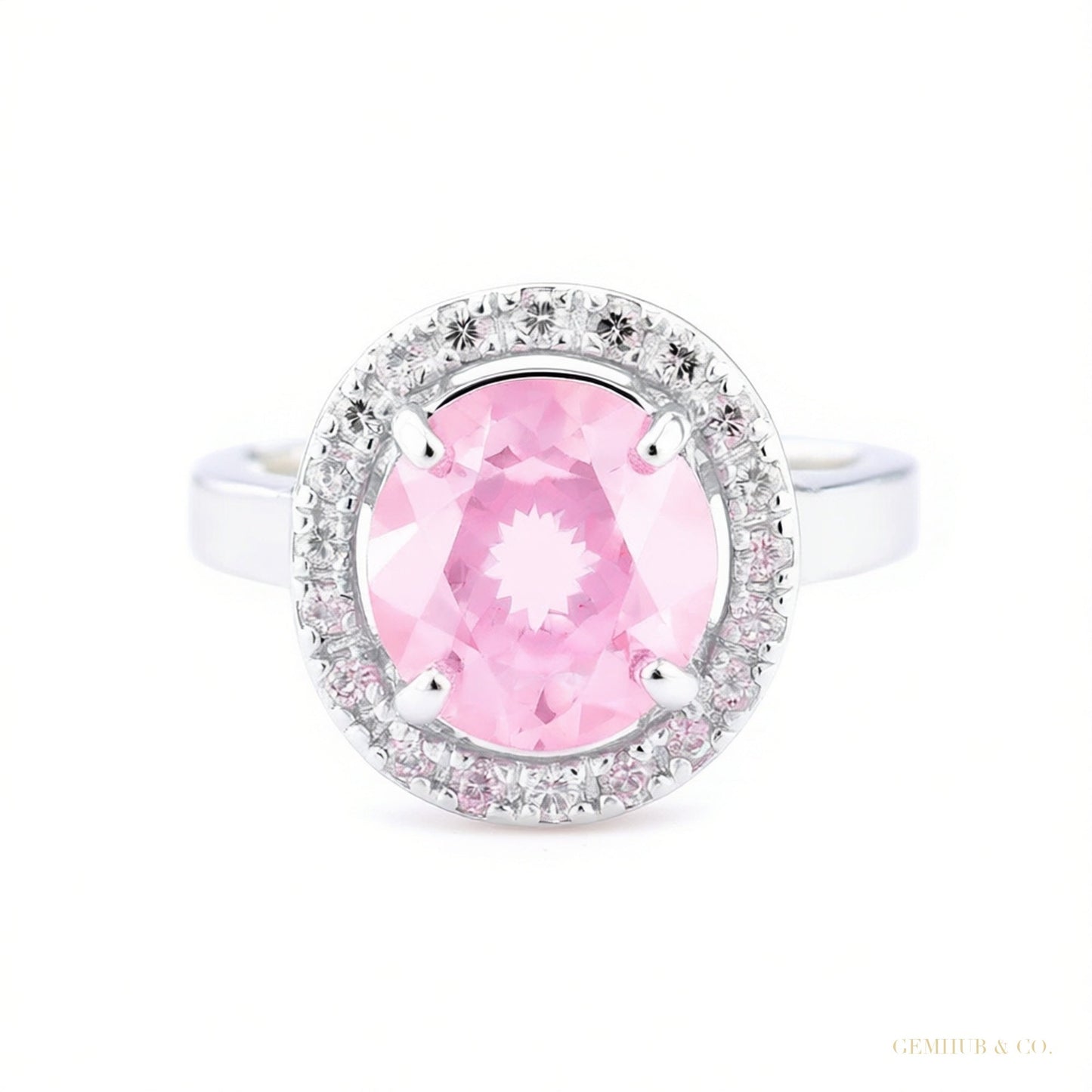 Certified 1.2 ct DEW Pink Moissanite Ring in Gift for Her Love 18K Gold Plated – white background main image