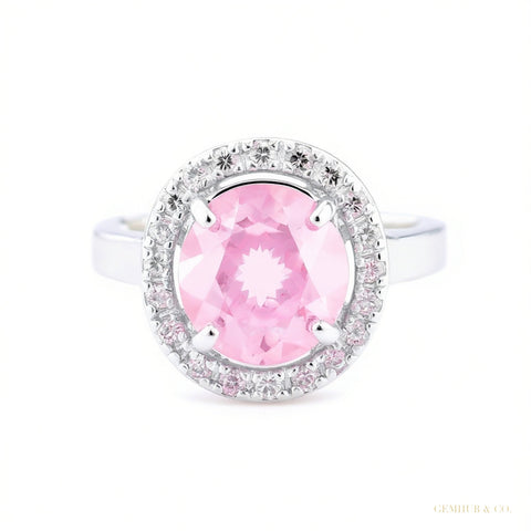 Certified 1.2 ct DEW Pink Moissanite Ring in Gift for Her Love 18K Gold Plated – white background main image