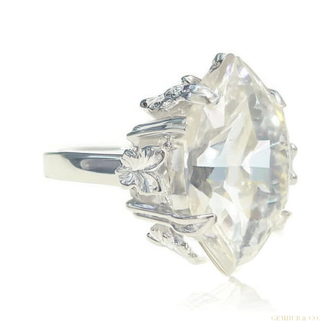 Certified 11.30 ct DEW Oval Cut White Moissanite Solitaire Ring In 18K Gold Plated Verm 18K Gold Plated – white background main image