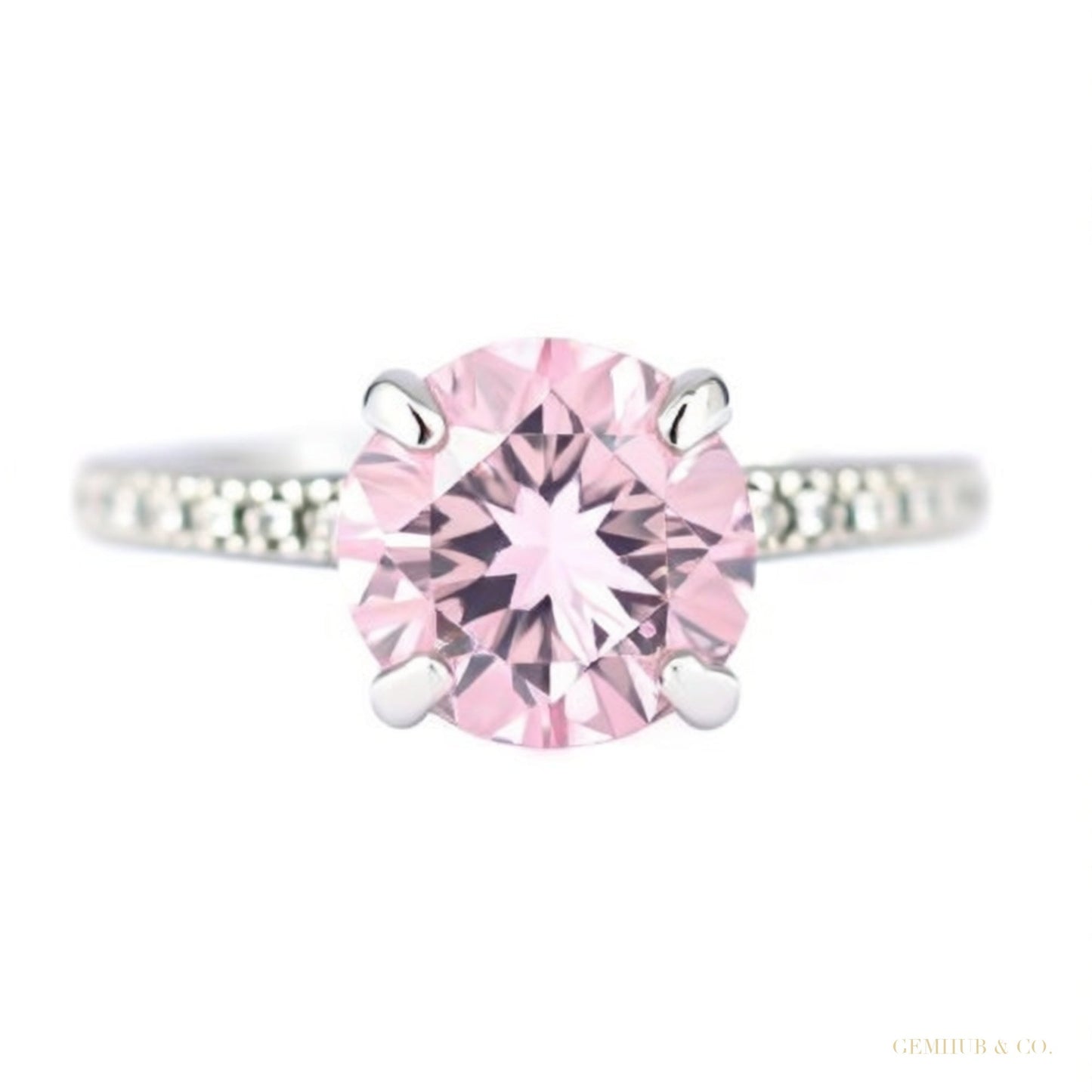 Certified 2.60 ct DEW Pink Moissanite Solitaire Ring in Gift 18K Gold Plated – white background main image