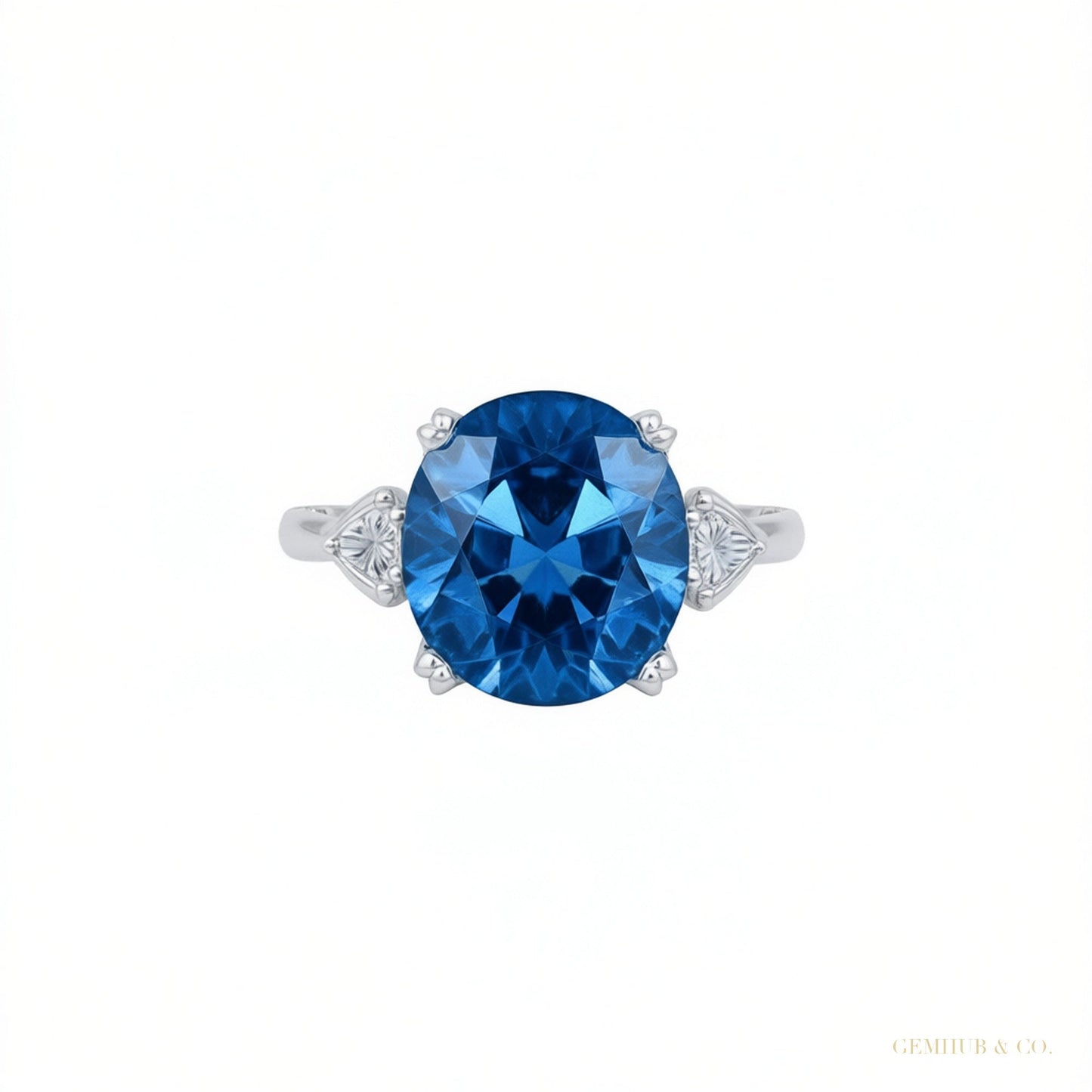 Certified 2.80 ct DEW Round Cut Blue Moissanite Solitaire For Engagement Ring 18K Gold P 18K Gold Plated – white background main image