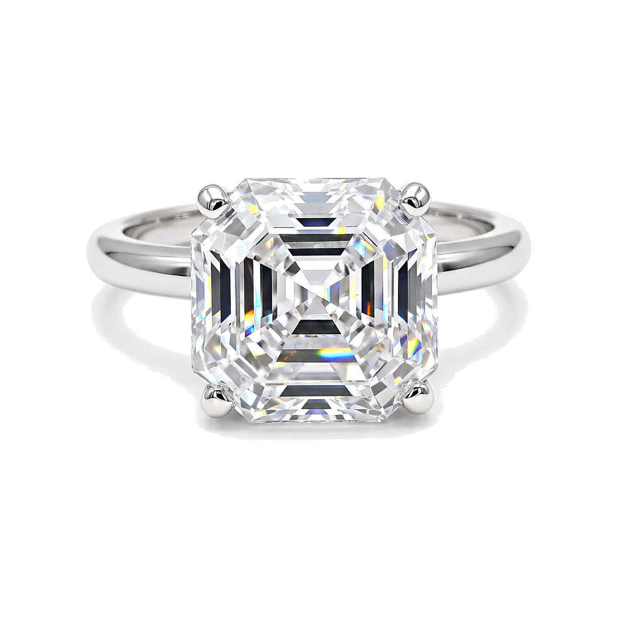 Certified 3.60 ct DEW Assher Cut White Moissanite Solitaire Statement Ring 18K Gold Pla 18K Gold Plated – white background main image