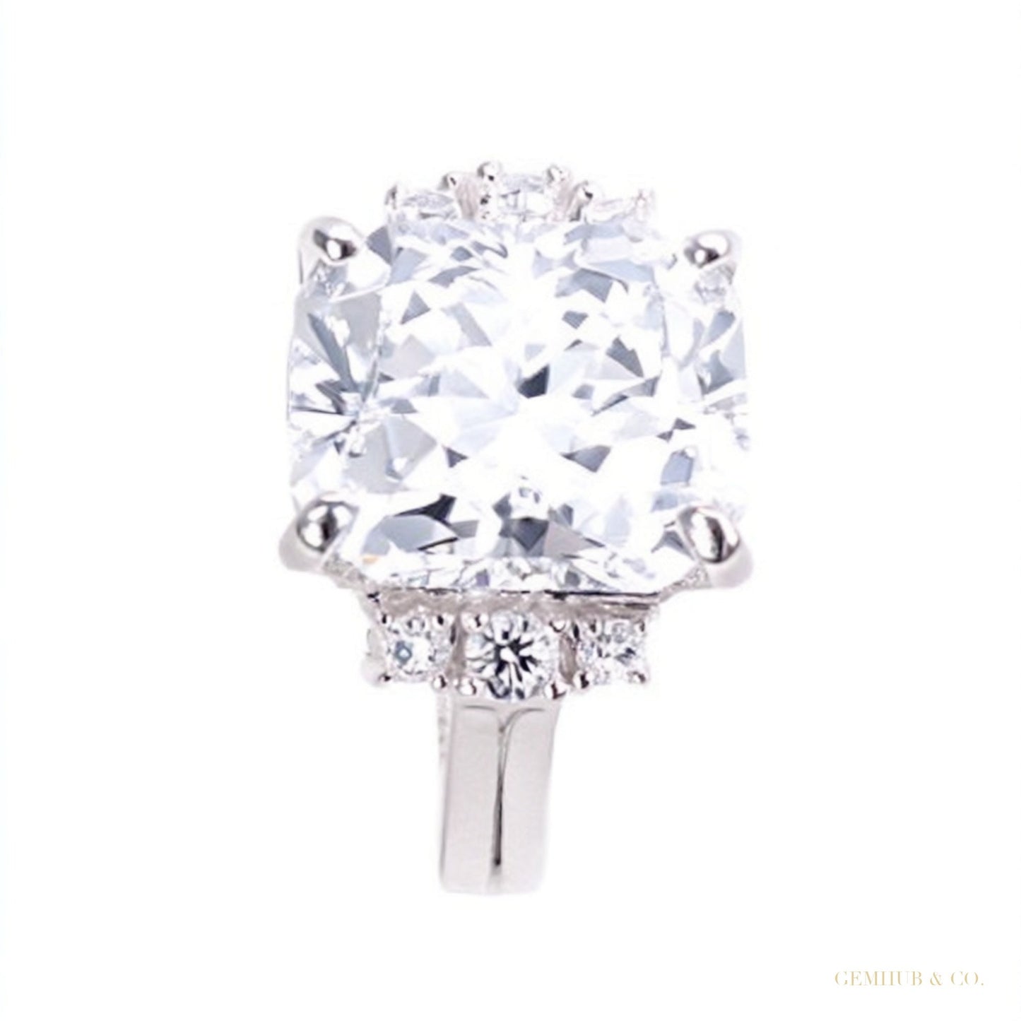 Certified 4.45ct VS1 Radiant White Moissanite Ring for Gift Use 18K Gold Plated Ver 18K Gold Plated – white background main image