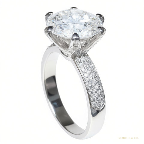 Certified 4.80 ct DEW Round Cut White Moissanite Solitaire Statement Ring 18K Gold Plat 18K Gold Plated – white background main image