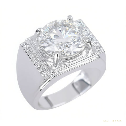 Certified 5.95 ct DEW Round Cut White Moissanite Ring For Mother's Day 18K Gold Plated 18K Gold Plated – white background main image