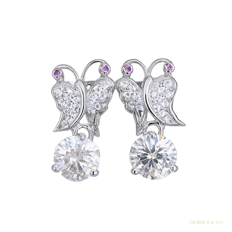 Certified 5.00 ct DEW Moissanite Solitaire Butterfly Studs earrings Gold Vermeil – white background main image
