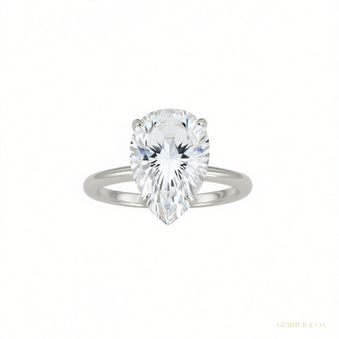 Certified 3.45 ct DEW Pear Cut Moissanite Solitaire Ring in Gift 18K Gold Plated – white background main image