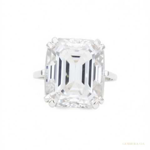 Certified 4 ct DEW Emerald Cut Moissanite Solitaire Ring in 18K Gold Plated – white background main image