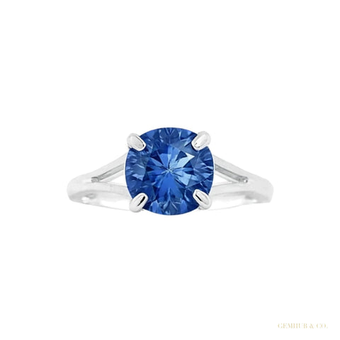 Certified 5.15 ct DEW Round Blue Moissanite Ring in for Wedding 18K Gold Plated – white background main image