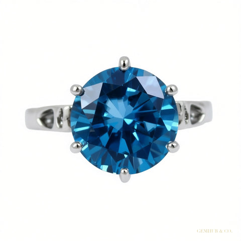 Certified 7.25 ct DEW Blue Moissanite Solitaire Ring in for Love 18K Gold Plated – white background main image