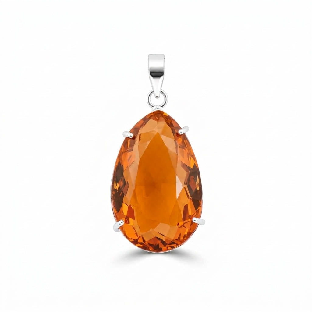 GEMHUB Yellow Citrine Pear 105 Ct natural gemstone pendant in 925 sterling silver