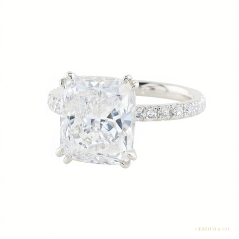 EGL Certified 4 ct DEW Cushion Cut White Moissanite Ring 18K Gold Plated – white background main image