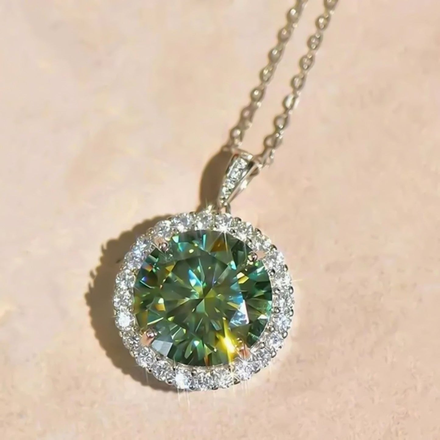 GEMHUB 8 Ct round cut blue lab grown diamond pendant with halo setting in 18k gold vermeil.