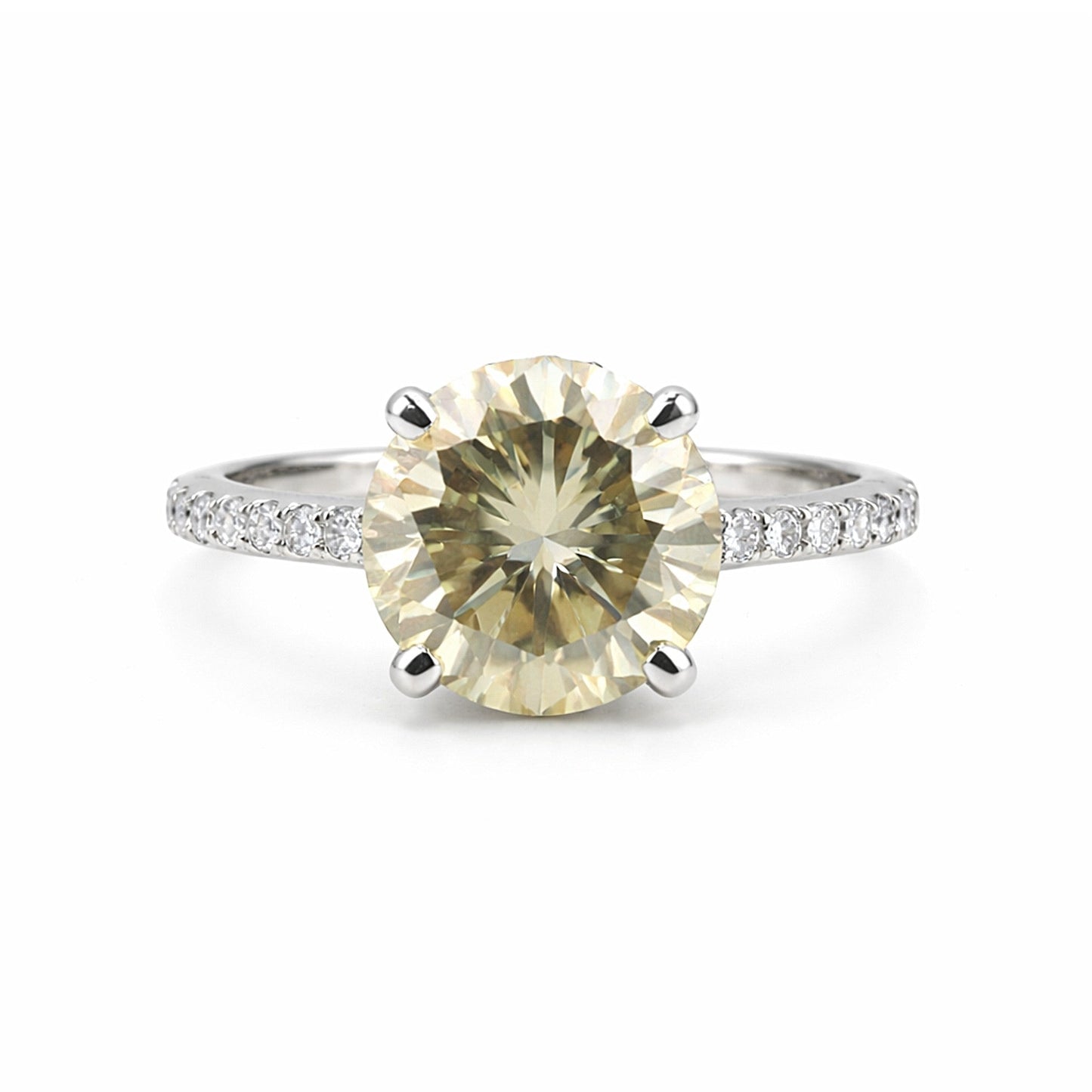 GEMHUB 2.90 Ct round cut champagne lab grown diamond ring with pavé band, 18k gold vermeil.