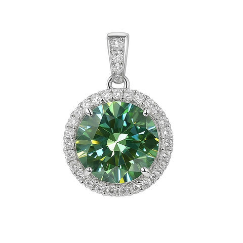 GEMHUB 8 Ct round cut green lab grown diamond pendant with halo, 18k gold vermeil.