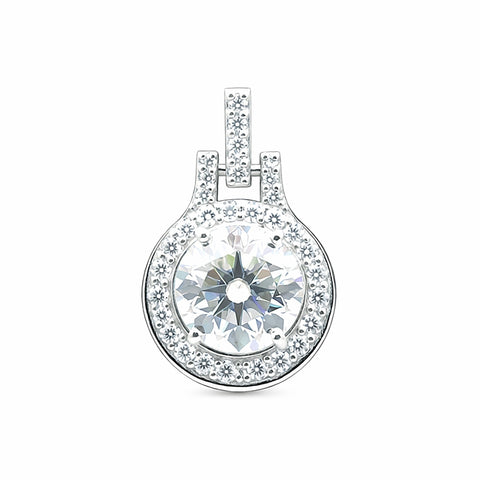 GEMHUB 2.50 Ct round cut lab-grown diamond pendant with VS1 clarity, set in 18k gold vermeil with a halo of smaller diamonds.