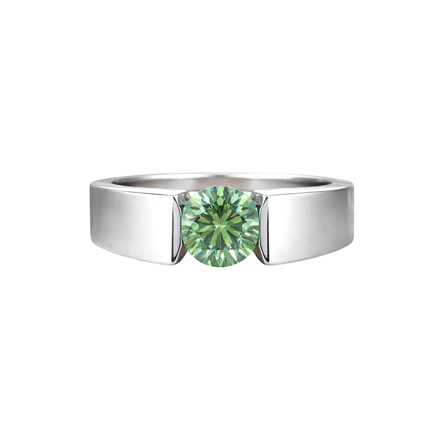 GEMHUB 2.00 Ct round cut green lab-grown diamond ring with VS1 clarity in 18k gold vermeil.