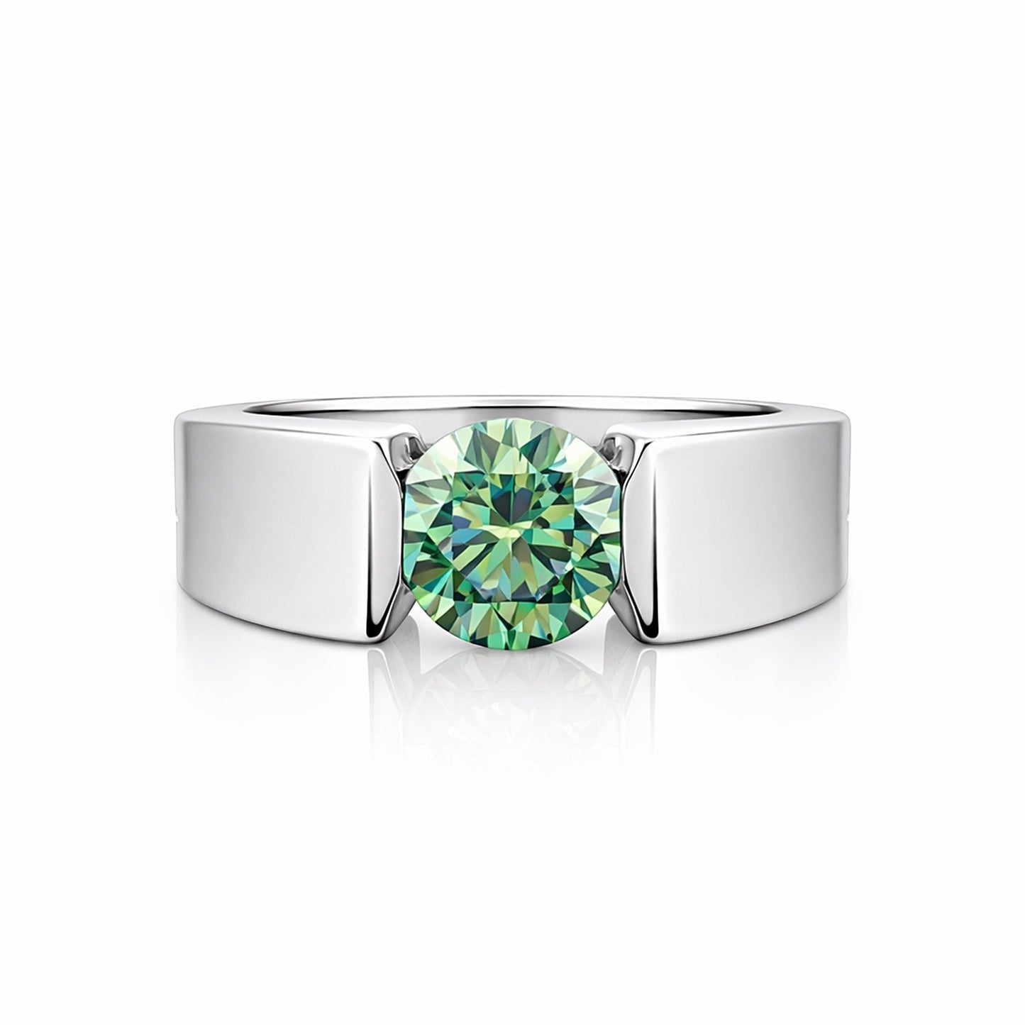GEMHUB 2.00 Ct round cut green lab grown diamond ring, VS1 clarity, 18k gold vermeil.