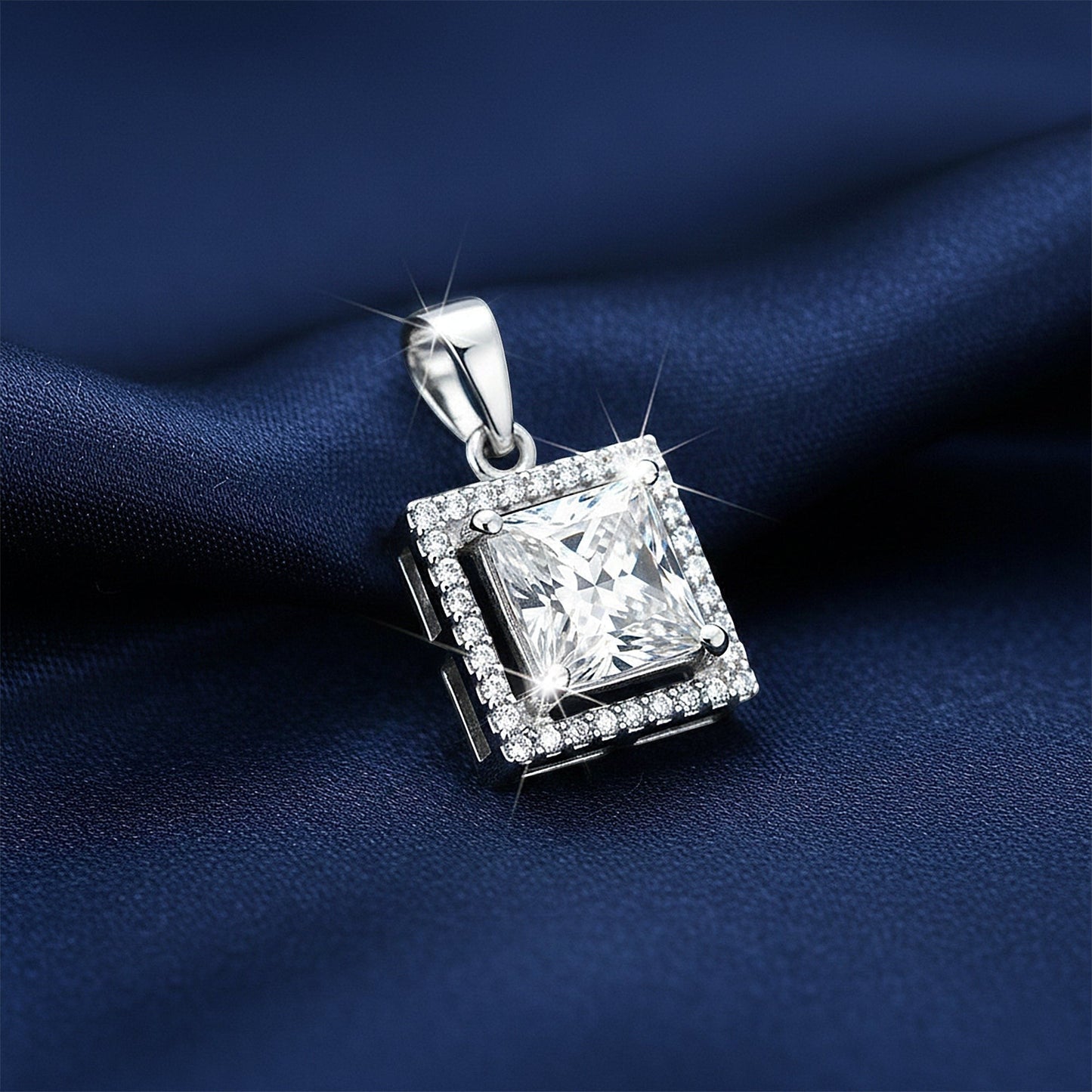 GEMHUB 2 Ct princess cut lab-grown diamond pendant in 18k gold vermeil with VS1 clarity.