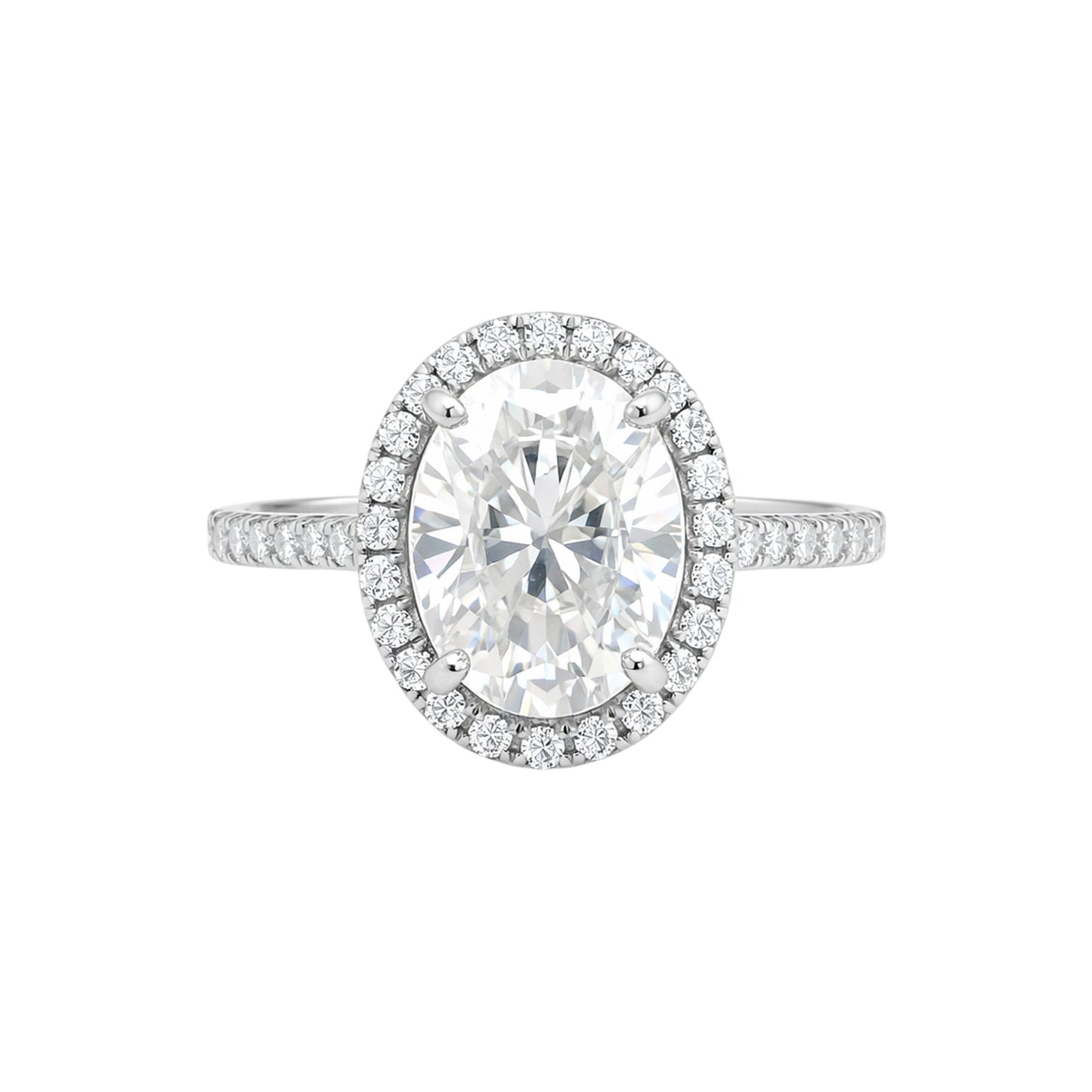 GEMHUB 3.00 Ct oval cut lab grown diamond ring with VS1 clarity, set in 18k gold vermeil with a diamond halo and band.