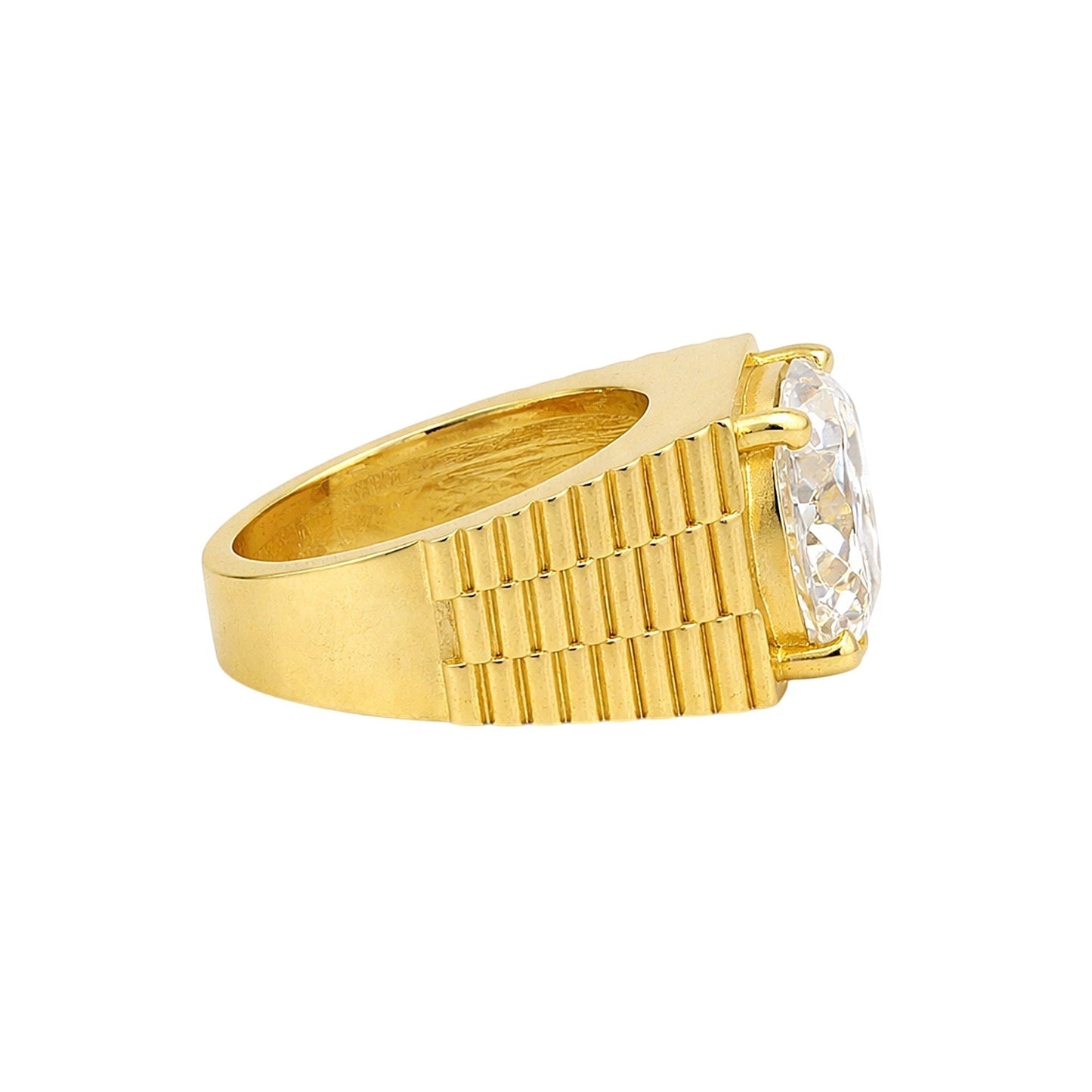 GEMHUB 5.00 Ct round cut lab grown diamond ring in 18k gold vermeil with VS1 clarity.