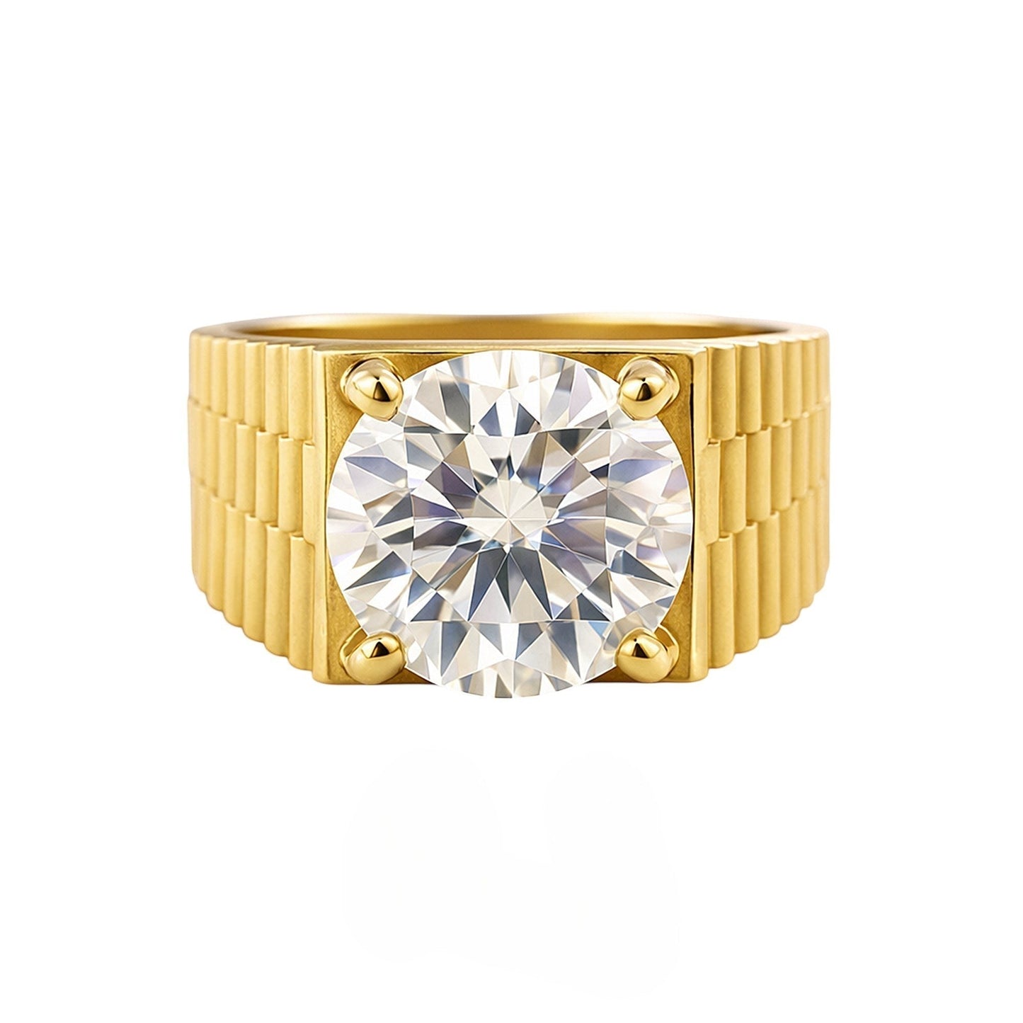 GEMHUB 5.00 Ct round cut lab grown diamond ring in 18k gold vermeil with VS1 clarity.
