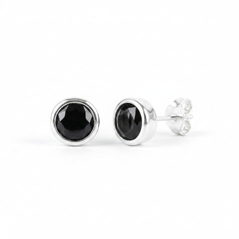 GEMHUB 10 Ct black agate round cut stud earrings in 925 sterling silver.