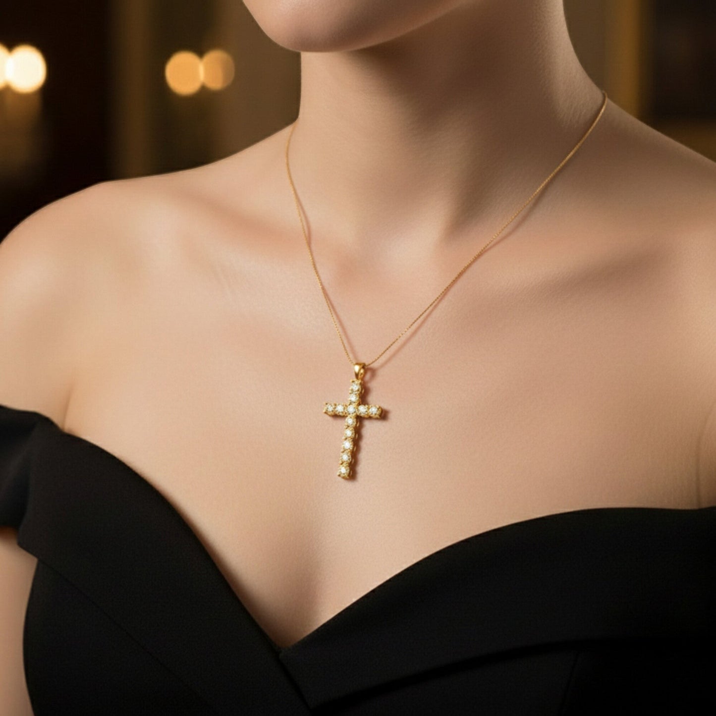 GEMHUB 1.20 Ct round cut blue diamond cross pendant in 18k gold vermeil, VS1 clarity.