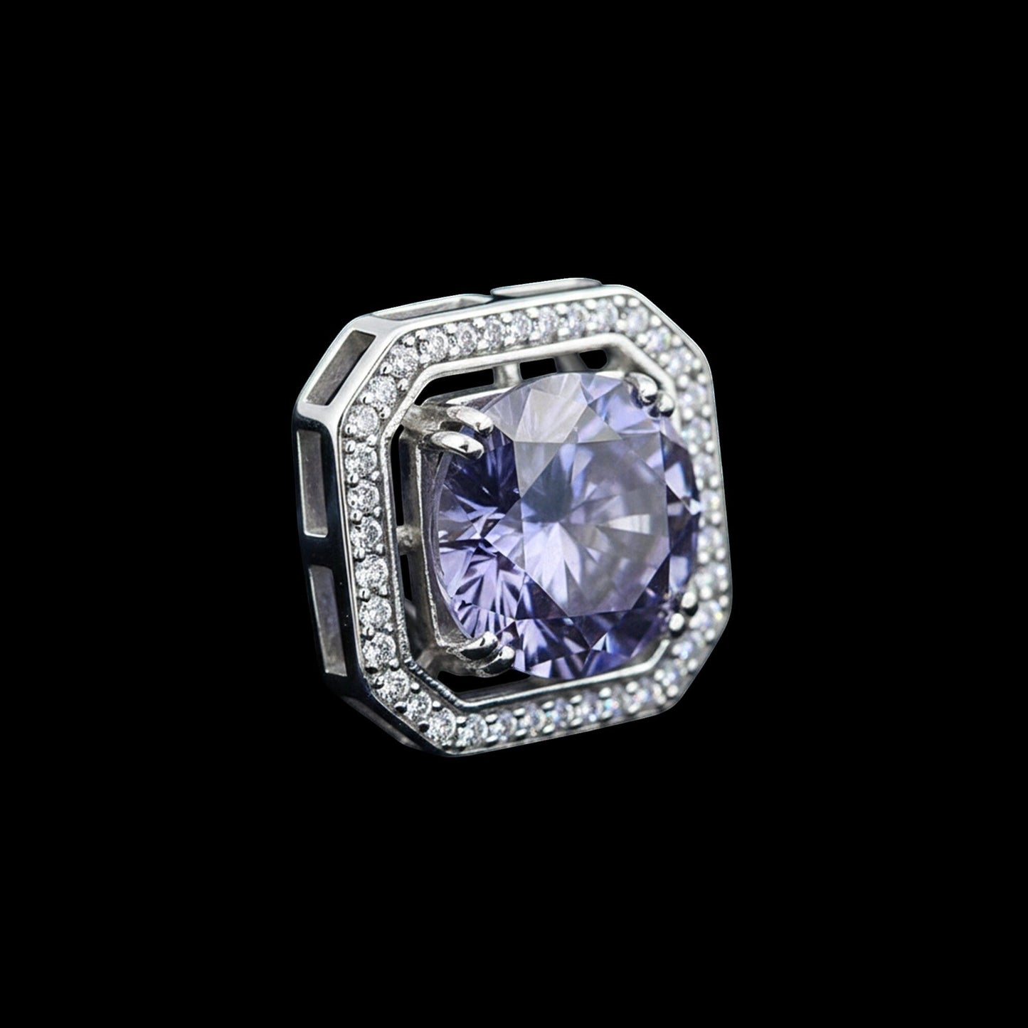 GEMHUB 3 Ct round cut blue lab-grown diamond pendant with VS1 clarity, set in 18k gold vermeil with a halo of small white diamonds.