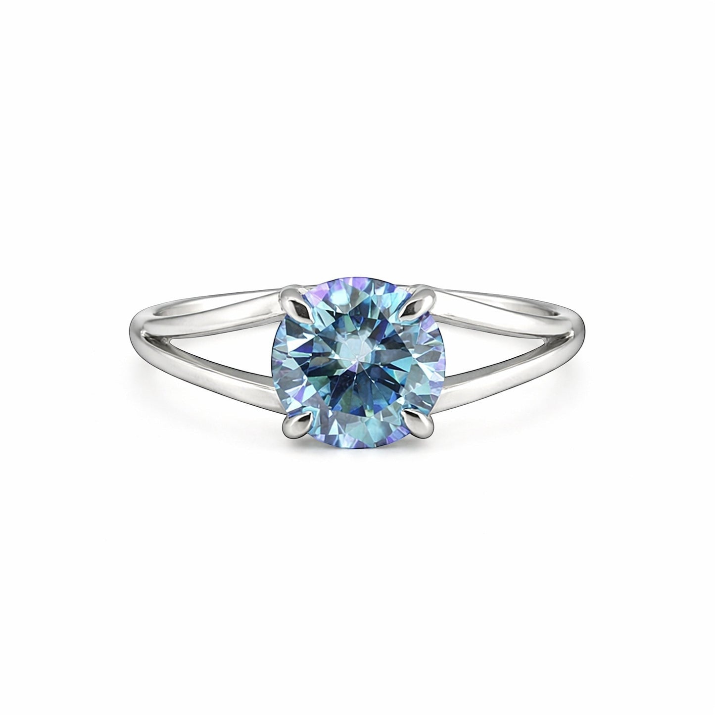 GEMHUB 2.50 Ct round cut blue lab grown diamond ring with VS1 clarity set in 18k gold vermeil.